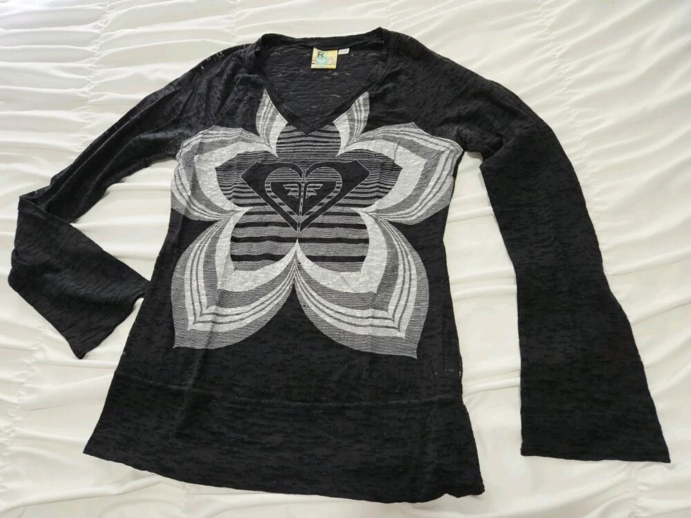 Vtg Y2k ROXY Long Sleeve Fairy Goth Thermal Women's Large Textured Graphic Retro